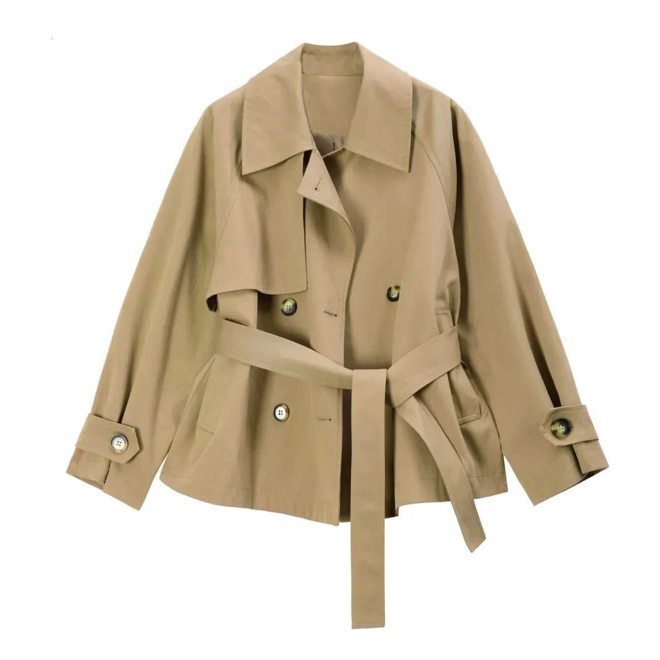 2025 Spring/Autumn Loose Oversize Woman Trench Coat New Short Jacket Double Breasted Female Trench Coat Belt Solid OverwearT251216