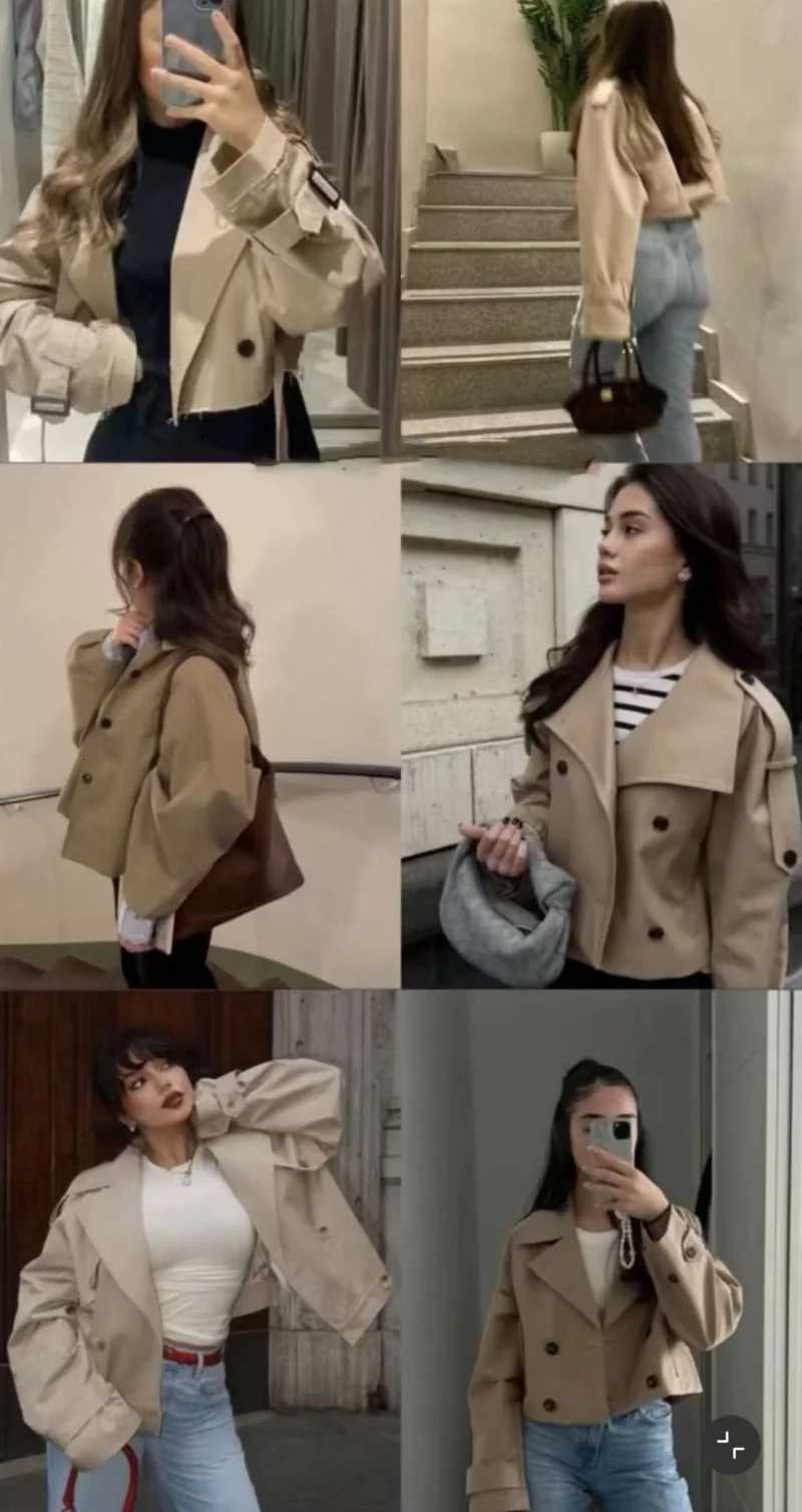 ETJ 2025 autumn new product womens classic double-breaked lapel simple short trench coat fashion casual coatT251216