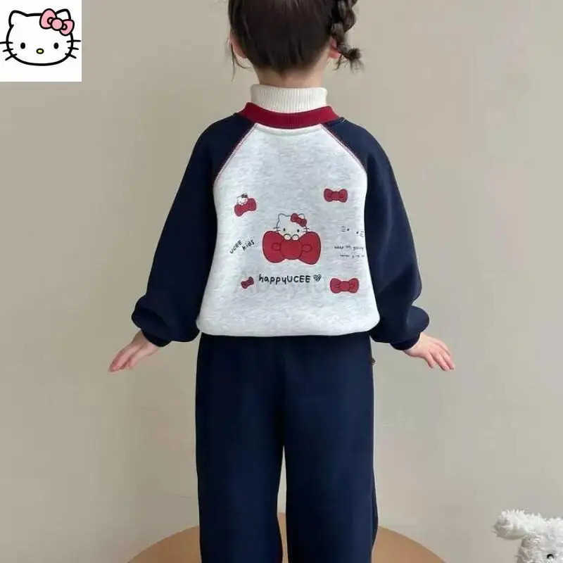 Sanrio Hot Girl Loungewear Set Hello Kitty Kawaii Anime Fashion Winter Thickening Sweatsuit Childrens Clothing Christmas Gift H251216