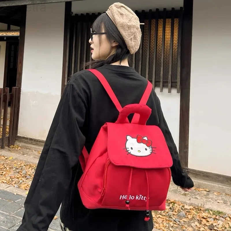 Sanrio Cute Kitty Cat Japanese Cartoon Style Outdoor Casual Womens Backpack Student Bookbag Creative Campus Sensation Dual-Strap Bag H2512161