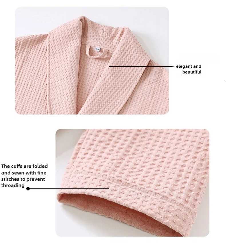 Solid Color Cotton Spring and Autumn Waffle Couples Mid-long Yukata Bathrobe Homestay Hotel Couple Soft Bathrobes C251216