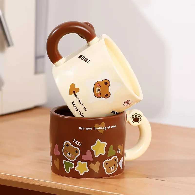 Kawaii Cup Cute Lovely Bear Ceramic g Large Capacity with Lid Coffee Cups Breakfast Milk gs Drinking with Straw Water Cup H251215