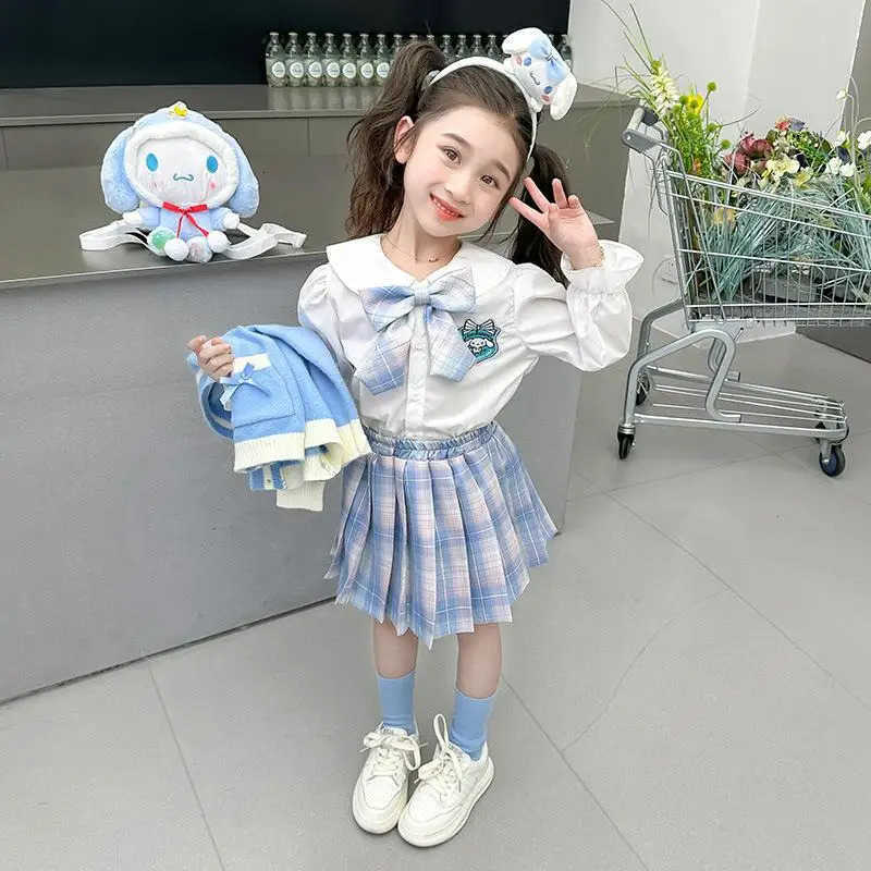 Sanrio Anime Girl Cinnamoroll Jk Pleated Skirt Set College Style Skirt Child Coat Shirt Cotton Sweater Anime Cartoon Festival Gift H251216