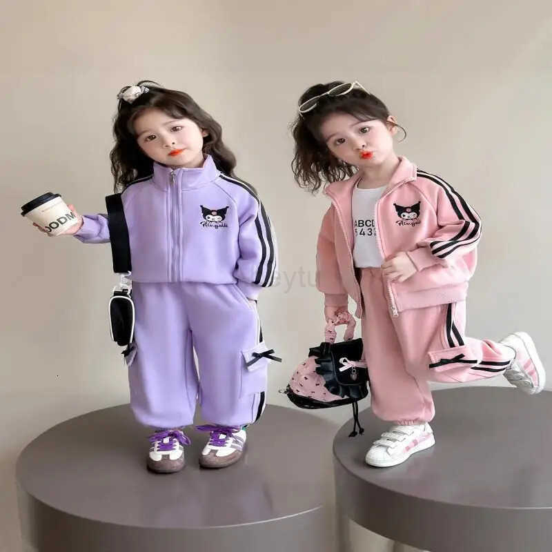 Sanrio Clothes Girls Autumn Spring Clothing Set Style Sports Two Piece Kawaii Y2K Anime Childrens Cool Girl Coat Coats Kid H251216
