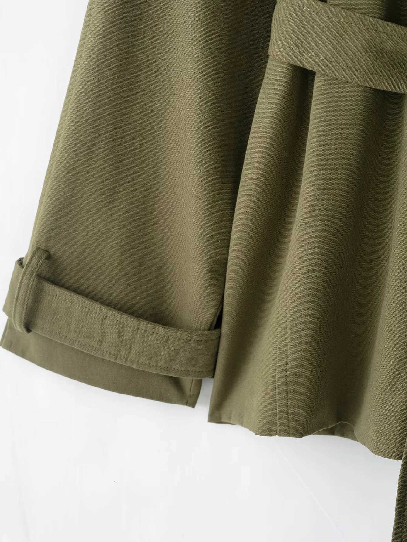 2025 Autumn New Womens Casual Fashion Simple and Loose Design High Collar Long Sleeve Versatile Cotton Belt WindbreakerT251216