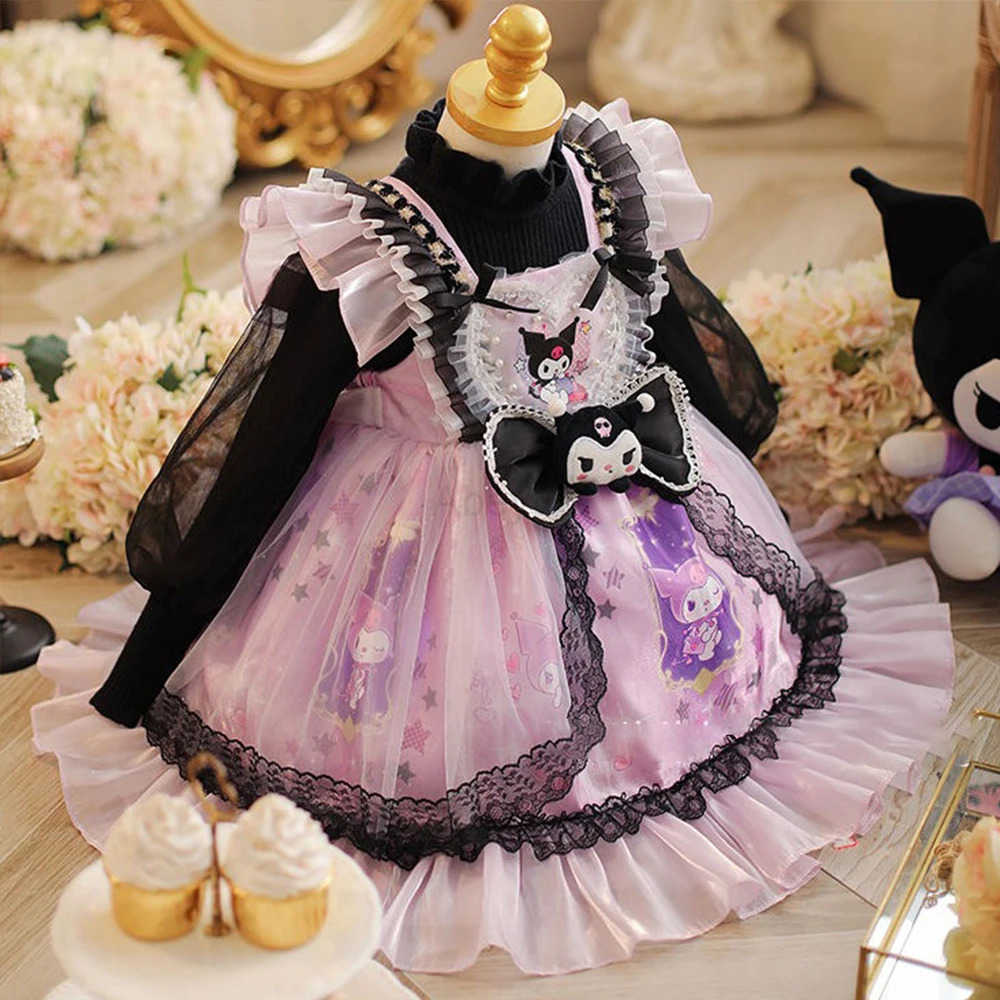 Sanrio Childrens Dresses Sanrios Anime 2024 Melody Kuromi Y2K Girls Dress Birthday Party Spring Kids Tulle Dress Lolita Princess Dress H251216