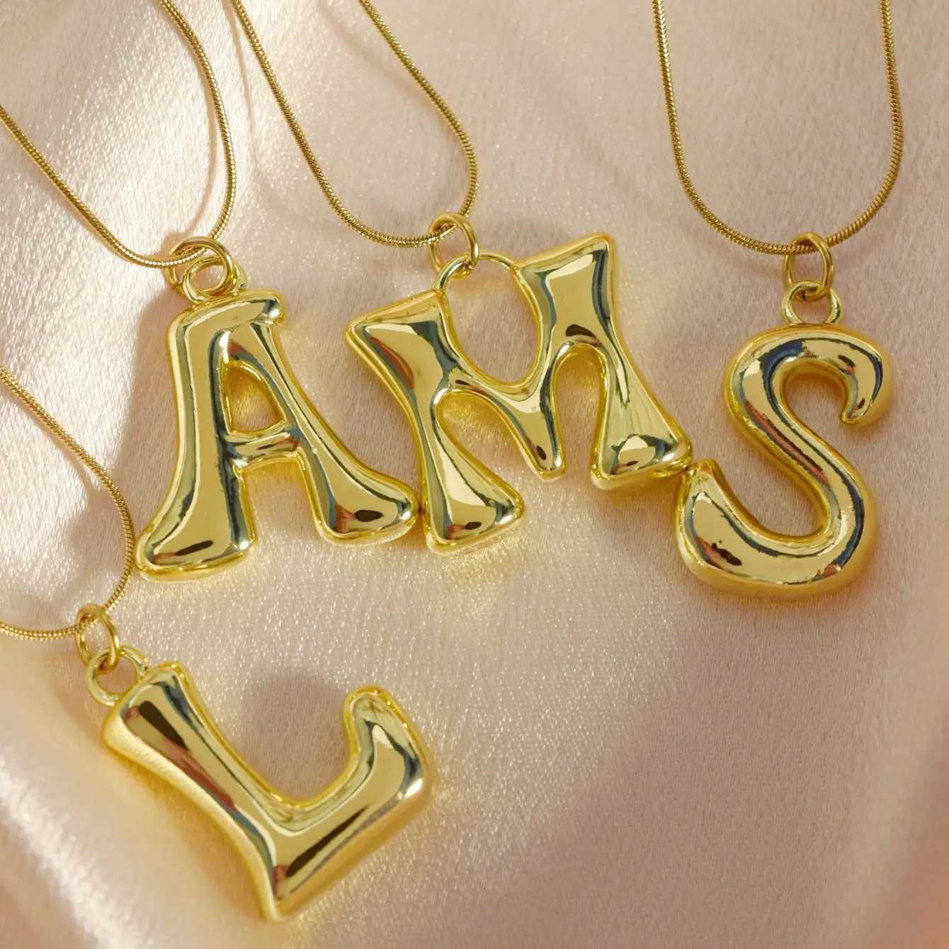 18K Plating Jewelry A-Z English Bubble Letter Glaze Pendant Necklace M251216