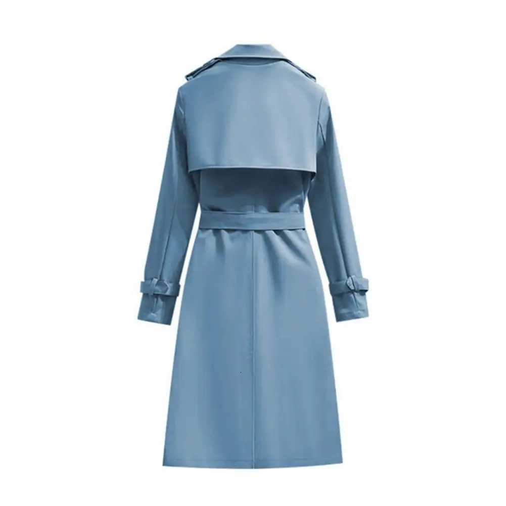 Women Coat Double Breasted Long Trench Jacket Belted Notch Lapel Overcoat Fall Winter Windproof Ladies Casual Classic OuterwearT251216