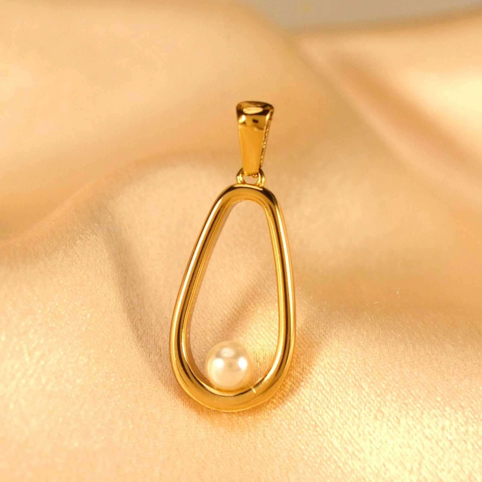 Womens Stainless Steel Necklace with Oval Imitation Pearl Water Drop Pendant Fashion Party Jewelry Gift M251216