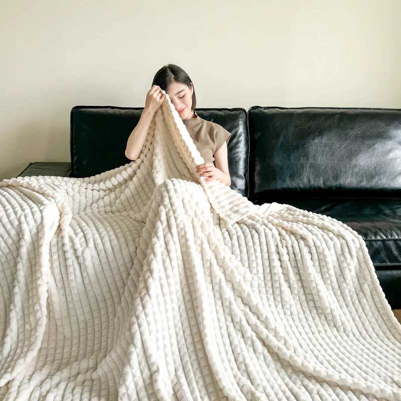 All-Season Plaid Flannel Blanket Soft Lightweight Faux Rabbit Fur Throw Blankets for Sofa Bed Single Double Warm Plush Bedspread H251216 - view 4
