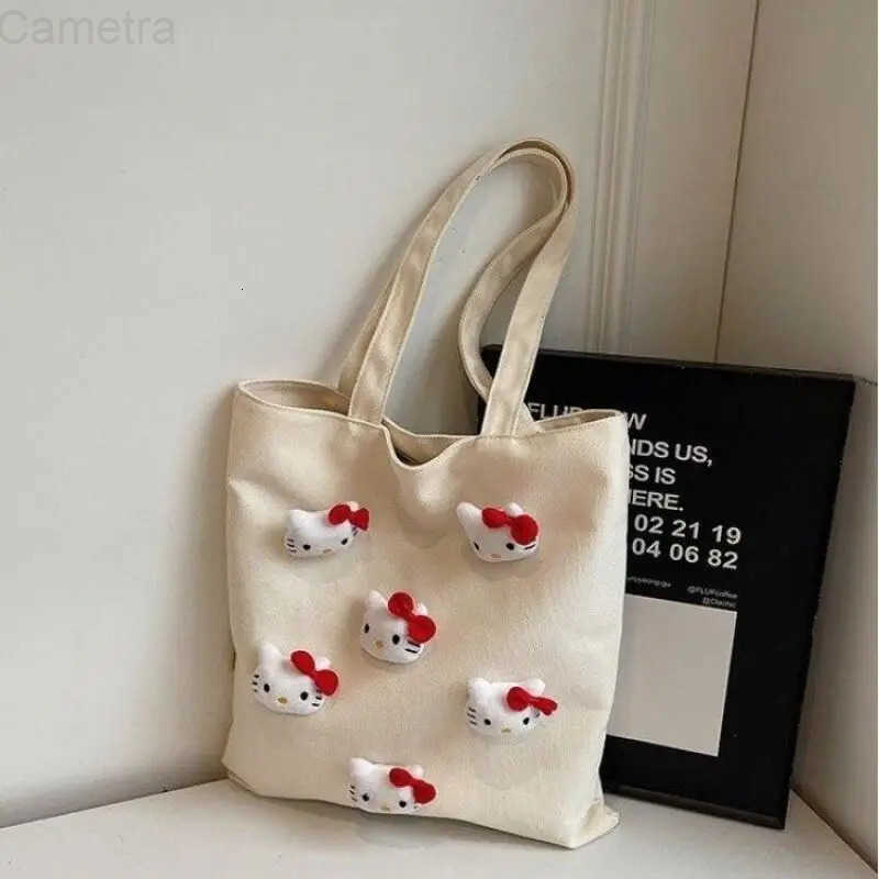 Sanrio Sanrioas Hello Kittys Hot Cartoon Large Capacity Shopping Bag Giving Girlfriend Portable Versatile Oneshoulder Tote Canvas Bag H251216