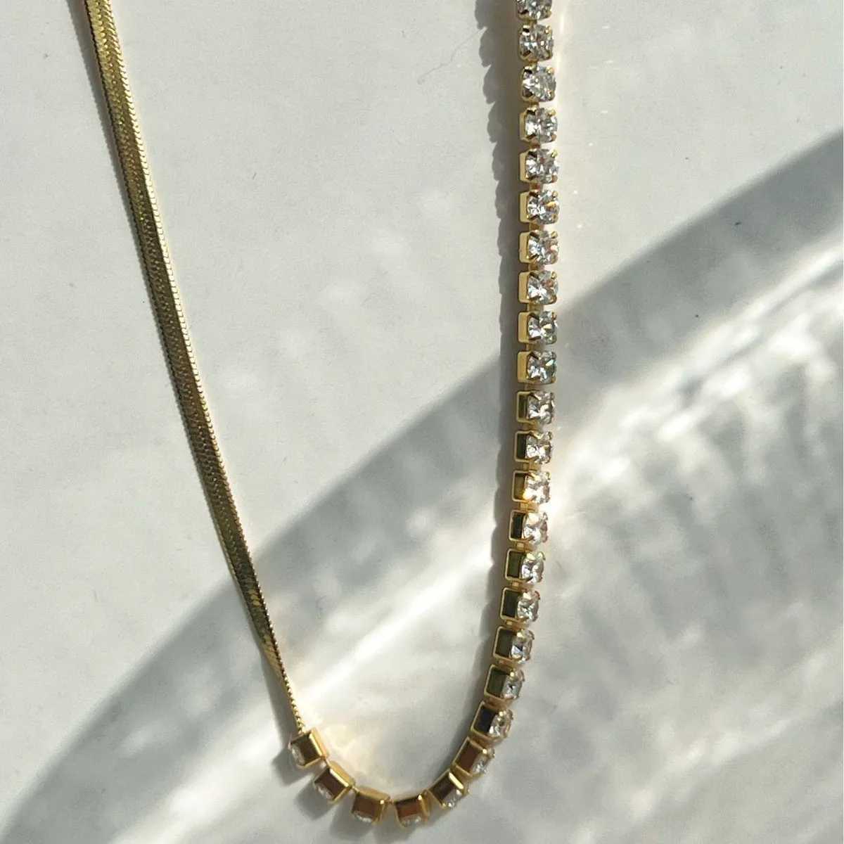 18K Gold Plated Necklace Micro Setting Zircon Necklace Herringbone Chain Necklace for Women M251216