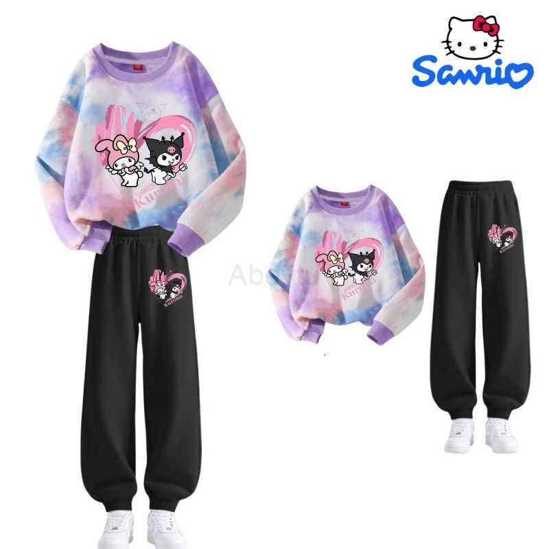Sanrio Baby Girl Clothes Set Autumn Kid Hello Kitty Printed Sweatshirts Pullover Tie Dye TopPants 2pcs Suit Children Tracksuits H251216