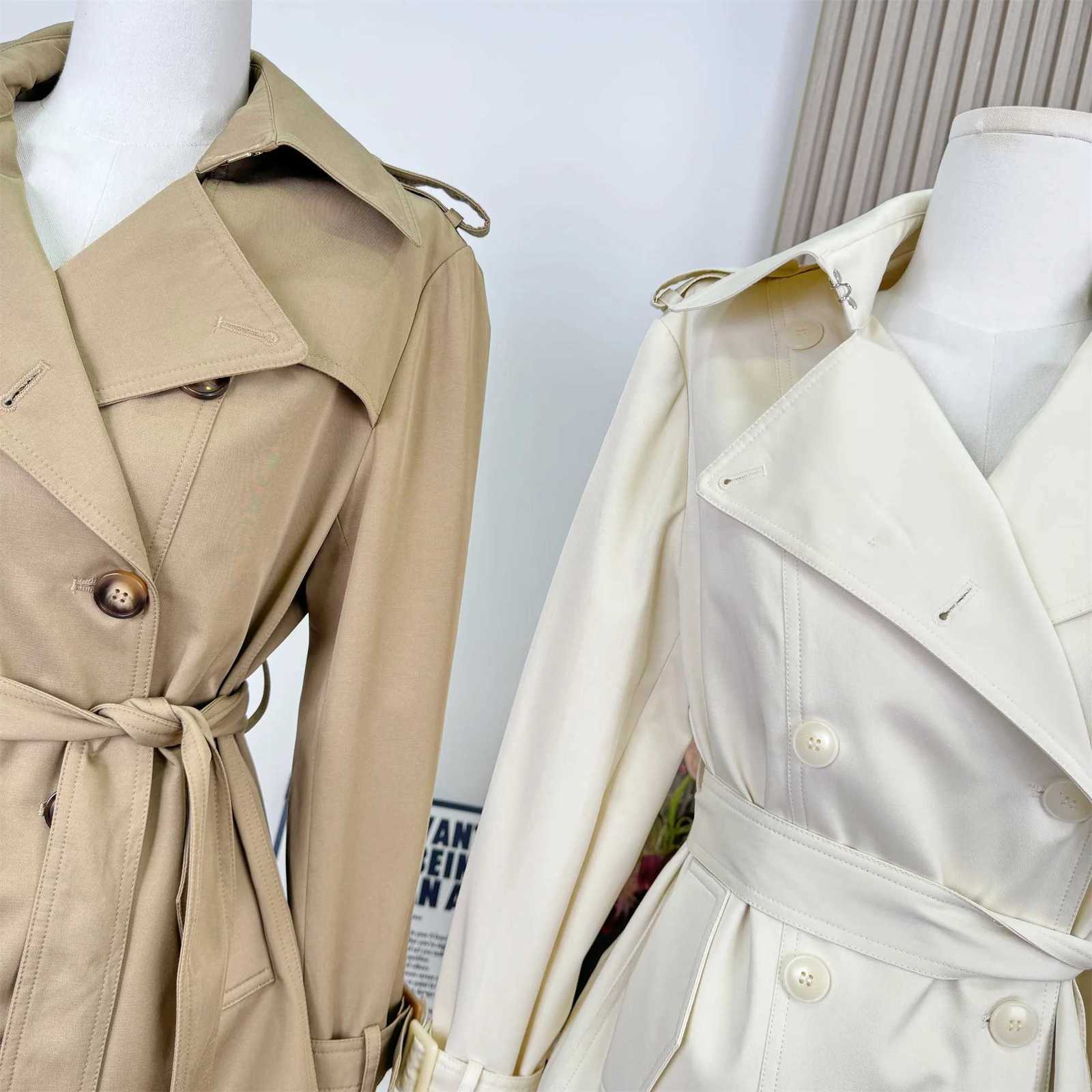 Womens Elegant Spring Autumn Double Breasted Trench Jacket Lady Turn Down Collar Long Sleeve Solid Color Trench OutwearT251216