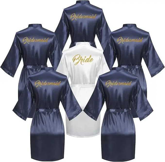 6 Pieces Bridal Shower Bathrobe Set for Bride and Bridesmaid Silky Robe Set Getting Ready Dressing Gown C251216