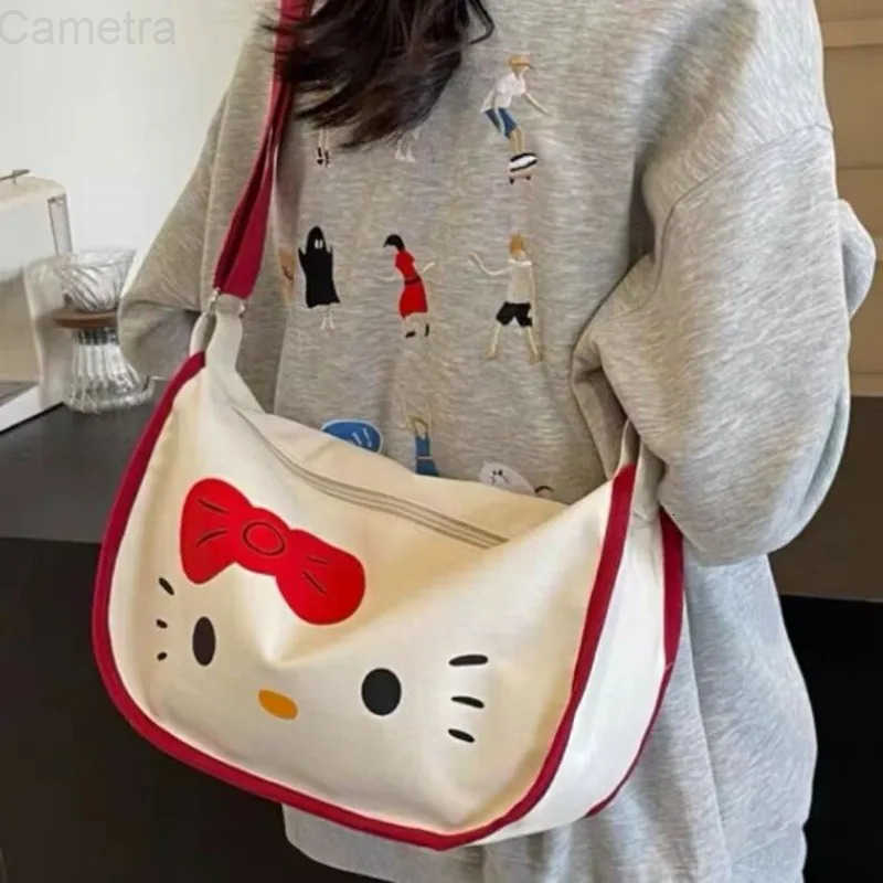 Sanrio Kawaii Japanese cartoon characters Hello kitty canvas bag Creative design Cute versatile one-shoulder crossbody bag Holiday gift H251216