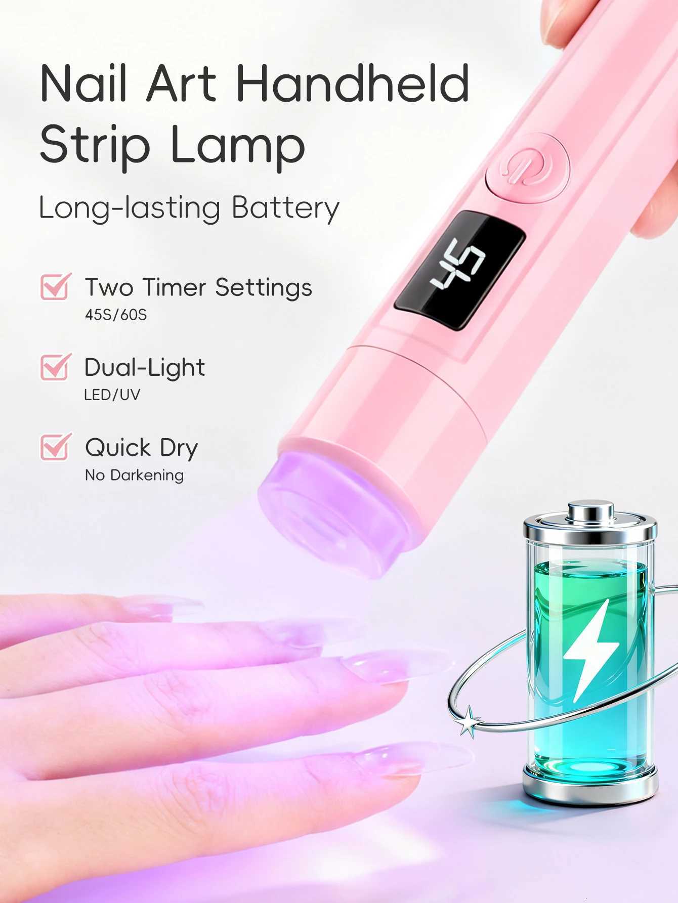 1Pc Pink On-Screen Display Handheld Nail Art UV Lamp For Gel Nails Mini Nail Light Portable LED Nail Lamp USB Nail DryerT251216