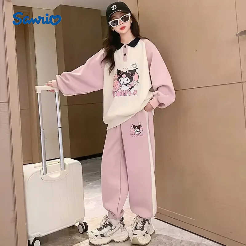 Sanrio hello kitty girls kuromi hoodie pants suit spring autumn new sportswear Sweater childrens long sleeve jacket H251216
