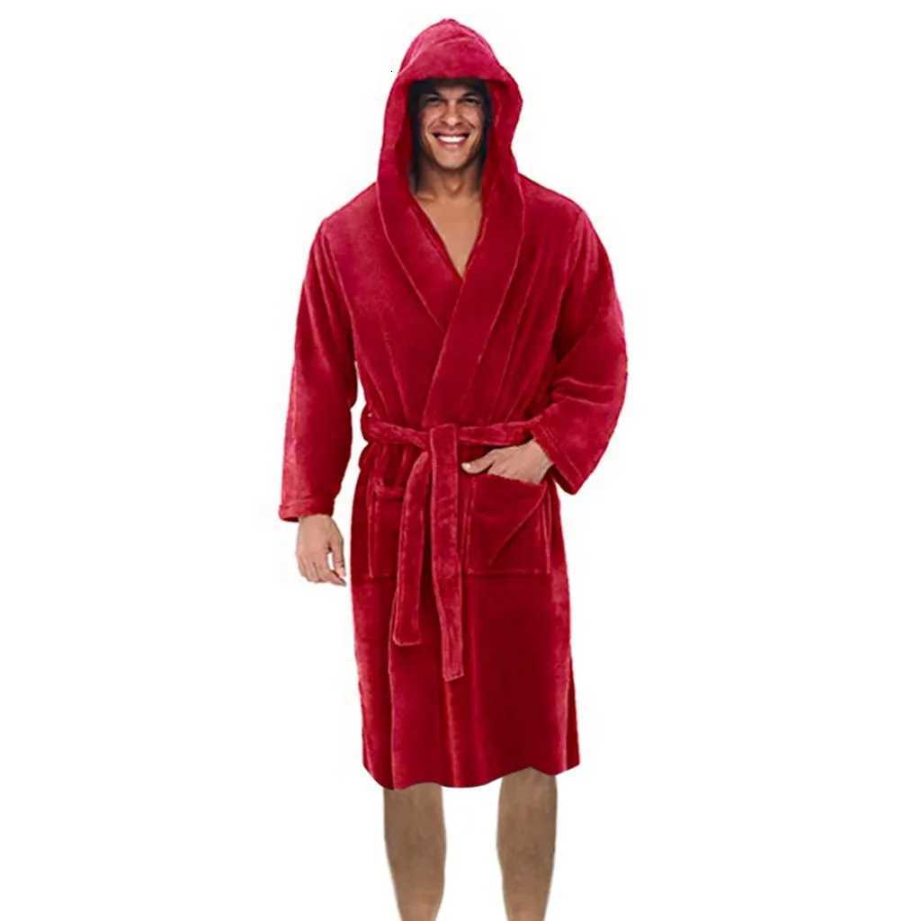 Men Bathrobe Pockets Sleepwear Soft Men Coral Fleece Color Block Long Bath Robe Home Gown Autumn Winter Plush Bathrobe Sleepwear C251216