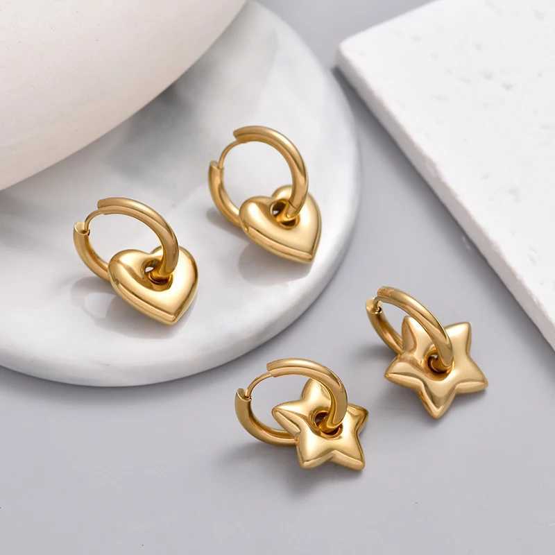 Classic Stainless Steel Heart Star Hoop Earrings For Women Punk Hip Hop Gold Silver Color Y2K Jewelry Female Earrings oorbellen G251216