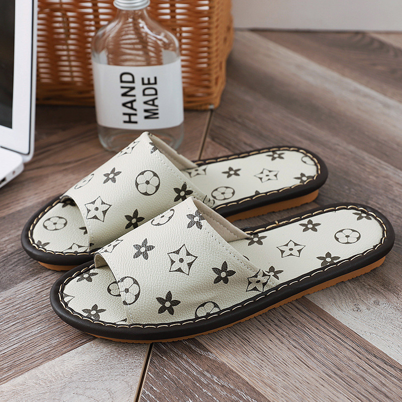 Bestselling 2026 summer new design home indoor wooden floor silent couple slippers fashionable printed unisex Cool Slipper black and white Free Shippi
