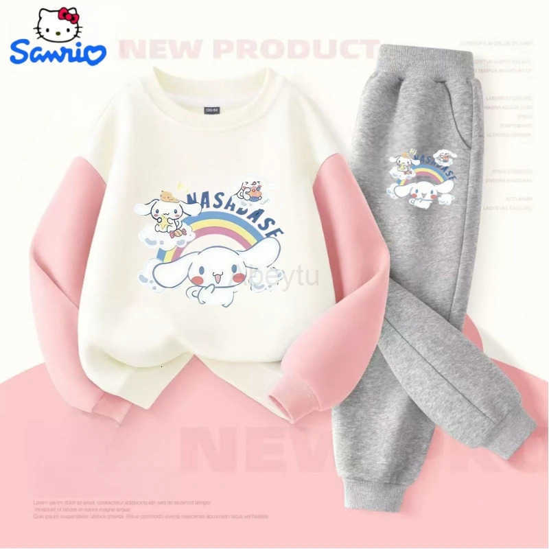 Sanrio Autumn Baby Girls Clothes Set Kid Cinnamoroll Printed Sweatshirts Pullover Top Pants 2pcs Children Patchwork Tracksuit H251216