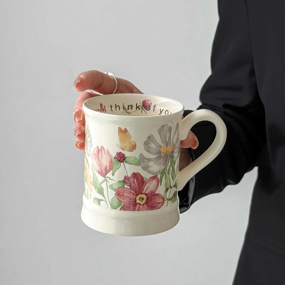 Colorf Floral Pattern Ceramic g Creative Design White Large Capacity Cup Minimalist Style Drinking Cup for He Off Use H251215