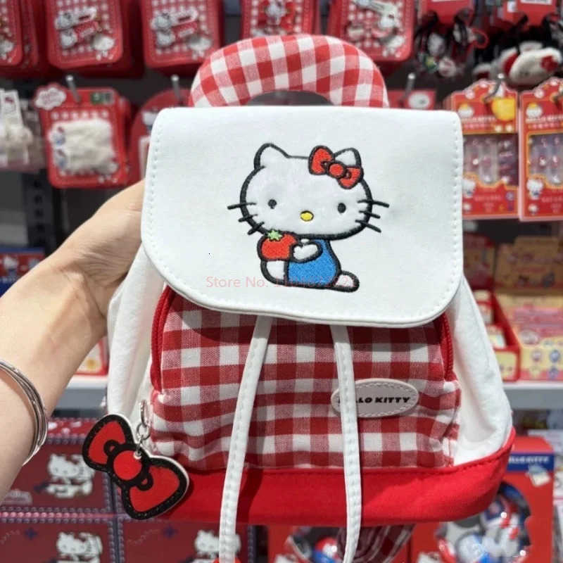 Sanrio Hot Hello Kitty Red Plaid Cute Kt Cat Backpack Female Cartoon Printing High Value Large Capacity Sweet Girl Mini Backpack H251216