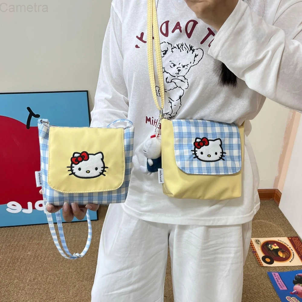 Sanrio Cute New Hello Kitty plaid bag women shoulder crossbody bag small bag Cartoon Cat shoulder handbag Kawaii Shoulder Pouch H251216