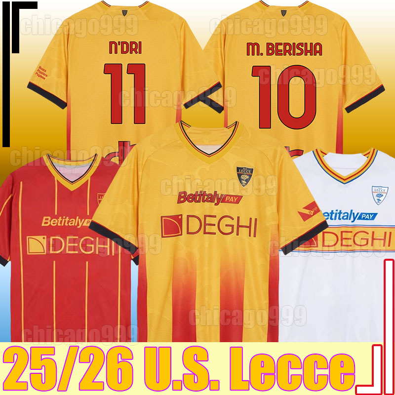 25/26 U.S. Lecce soccer jerseys 2025 2026 NDRI M.BERISHA CAMARDA SOTTIL COULIBALY KABA TIAGO.G T.MORENTE STULIC PIEROTTI BANDA men kids kits socks sets football shirts