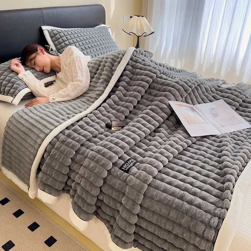 WASART Autumn winter warm coral fleece blankets for bed thicken plaid flannel blanket fluffy quilt warmth bed sheet extra large H251216 - view 7