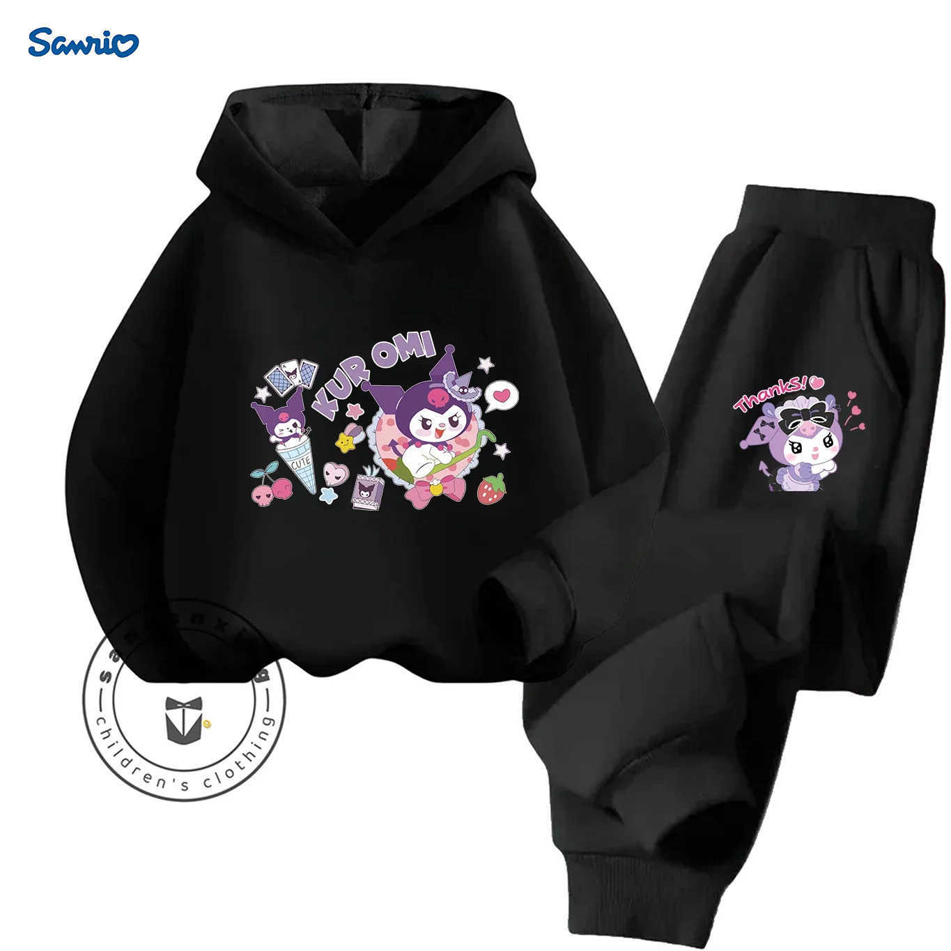 Sanrio 2025 Kuromi 2D Hot Sale Cartoon Printed Hoodie Set New Fashion For Kids Teens Boys Girls Casual With Matching Dress Autumn H251216