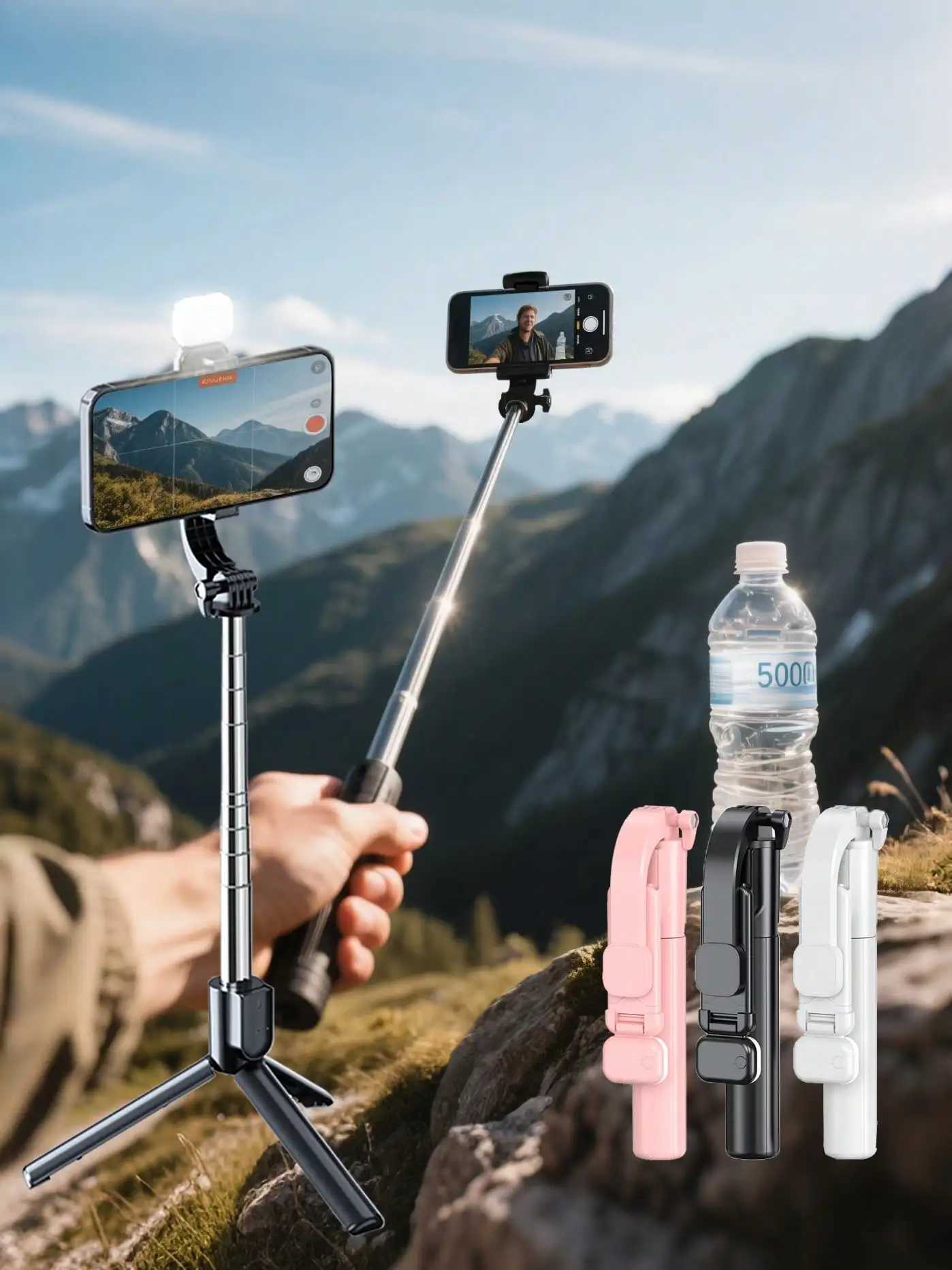 1PC Selfie Stick Wireless Selfie Stick With Tripod and fill light Stand Selfie Stick Remote Control Phone Holder G251216