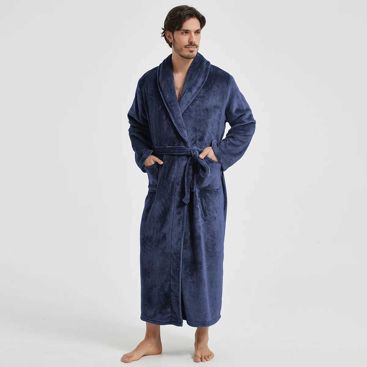 American-Style Autumn/Winter Couples New Bathrobe Morning Robe Nightgown Mens Winter Pyjamas Homewear Flannel Nightgown C251216