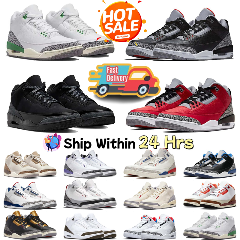 Designer Basketball Shoes 3 Blue men womens 3s black cement grey white green red lvory fear pack shoes midnight navy women brown sneakers trainers size 36-47