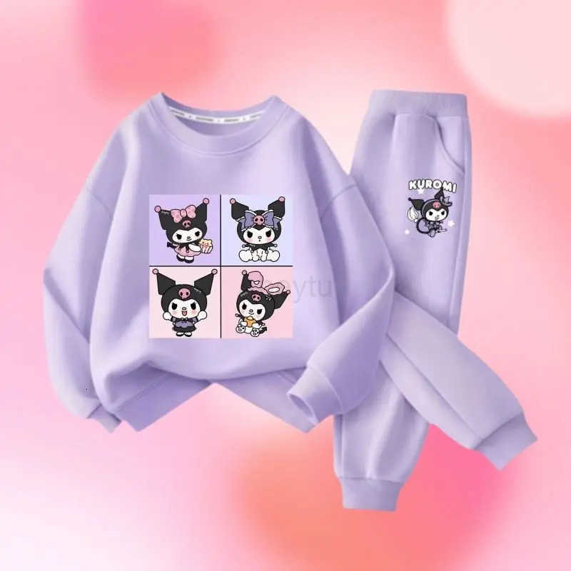 Sanrio 2Pcs Childrens Spring and Autumn Cartoon Anime Kuromi Printed Long Sleeved Shirt and Sports Pants Kids Sports Two-piece Suit H251216