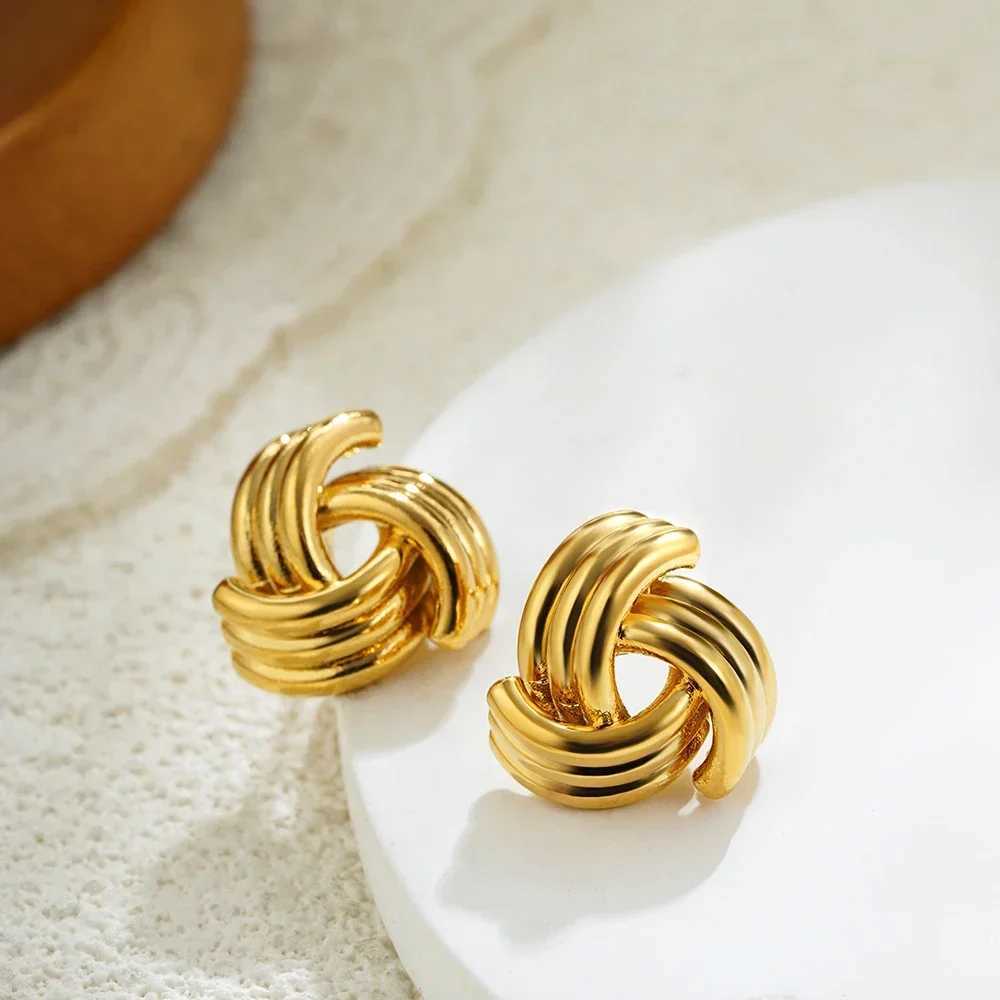 Geometric Stud Earrings for Women Retro Stainless Steel Multilayer Twisted Knot Earring Fashion Statement Jewelry New G251216