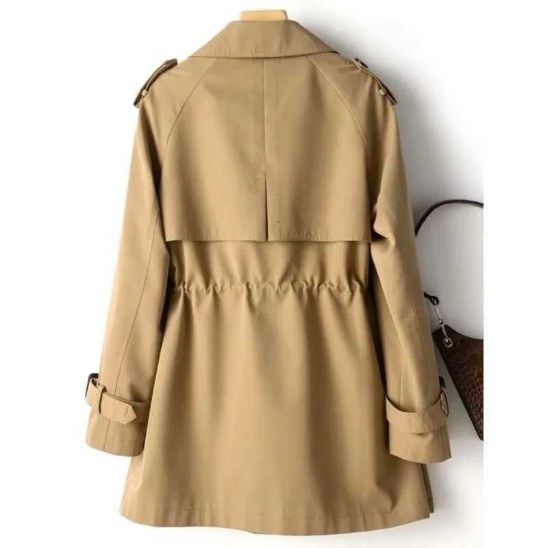 Windbreaker womens long style spring and autumn clothing new Korean version Solid waist cinched British style jacket CoatT251216