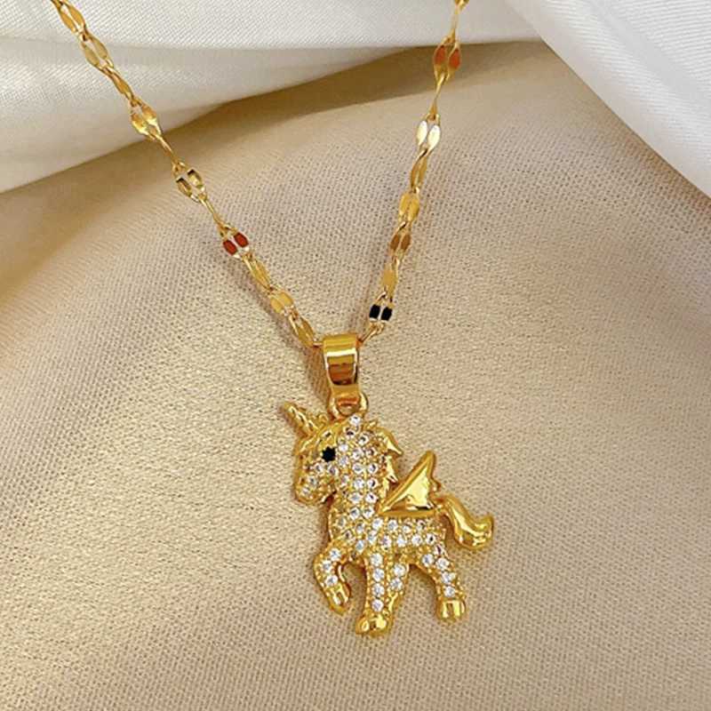 Trendy Cute Unicorn Pendant Necklaces for Women 2022 Titanium Stainless Steel 18k gold plated jewelry Neck Link Chain Gift M251216