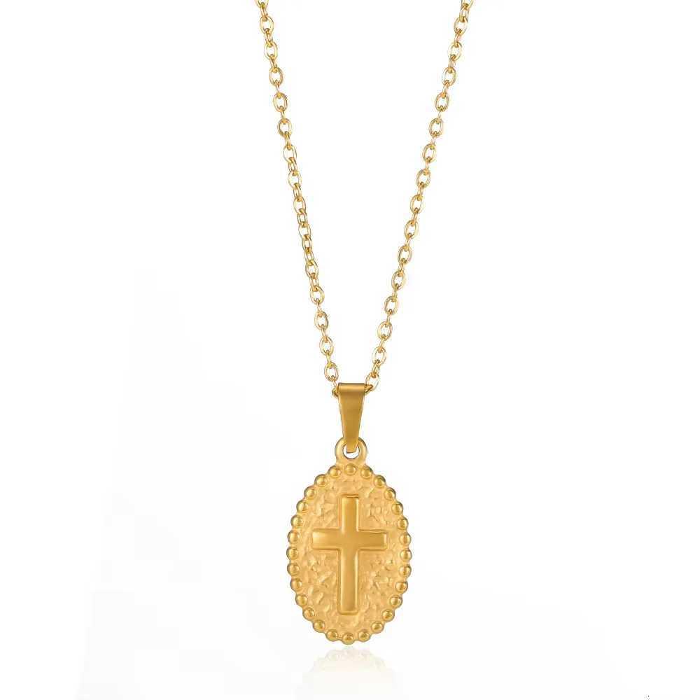 Oval Stereo Cross Pendant Necklace Simple Girls Collarbone Necklace M251216