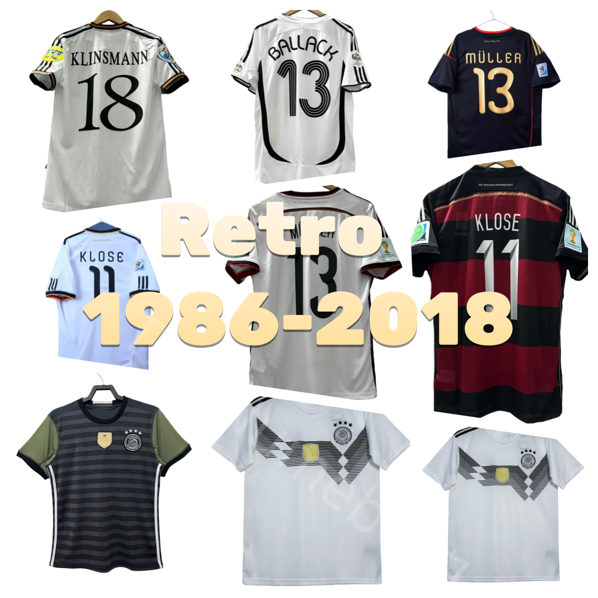 Germany 1986-2018 Retro Shirts Football Jersey KLINSMann 18 MUllER 13 KLosE 11 MAttHAUS 10 Retro Style Throwback Shirts Premium Quality Available in Various Sizes
