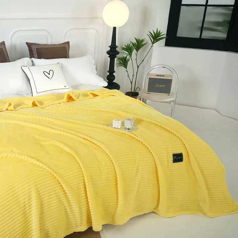 Flannel Yellow Striped Throw Blanket Cozy Warm Solid Throw Blanket for Couch Sofa and Bed Bedspread Blanket for All Season H251216 - view 4