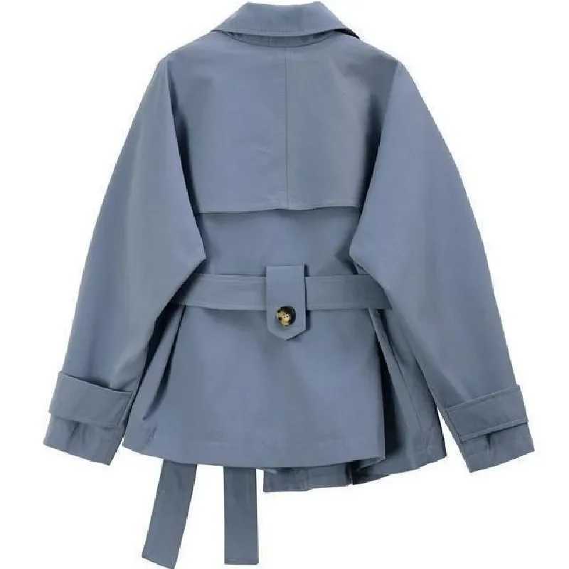 2025 Spring/Autumn Loose Oversize Woman Trench Coat New Short Jacket Double Breasted Female Trench Coat Belt Solid OverwearT251216
