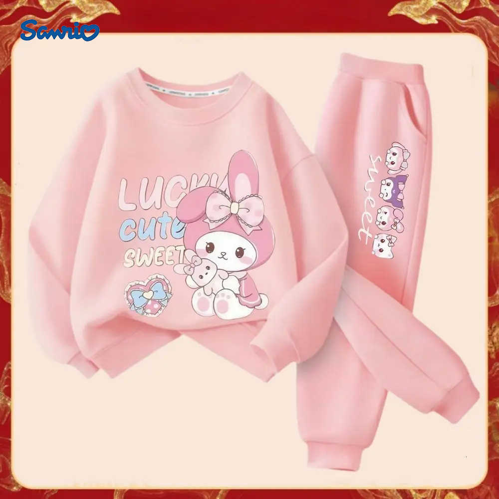 Sanrio Spring Autumn Childrens Melody Print Clothes Sets Kids Kawaii Sweatershirts Pullover Tops Pants 2Pcs Outfit Tracksuit H251216
