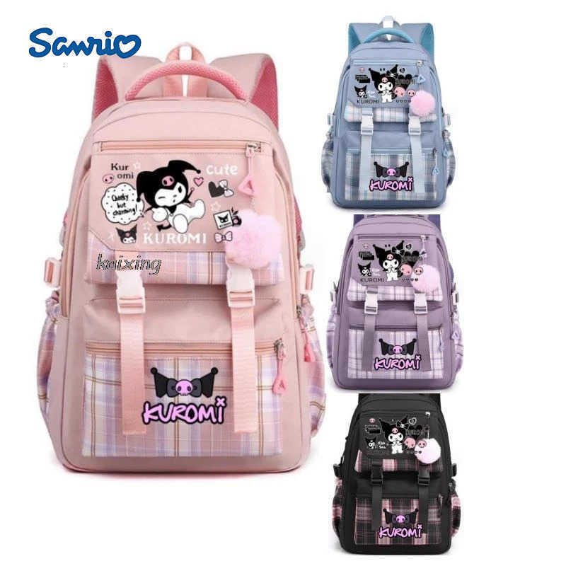 Sanrio Lovely Kuromi Melody School Bags Girls Boys Student Teens Laptop Rucksack Birthday Gift Women Men Casual Travel Plaid Backpacks H251216