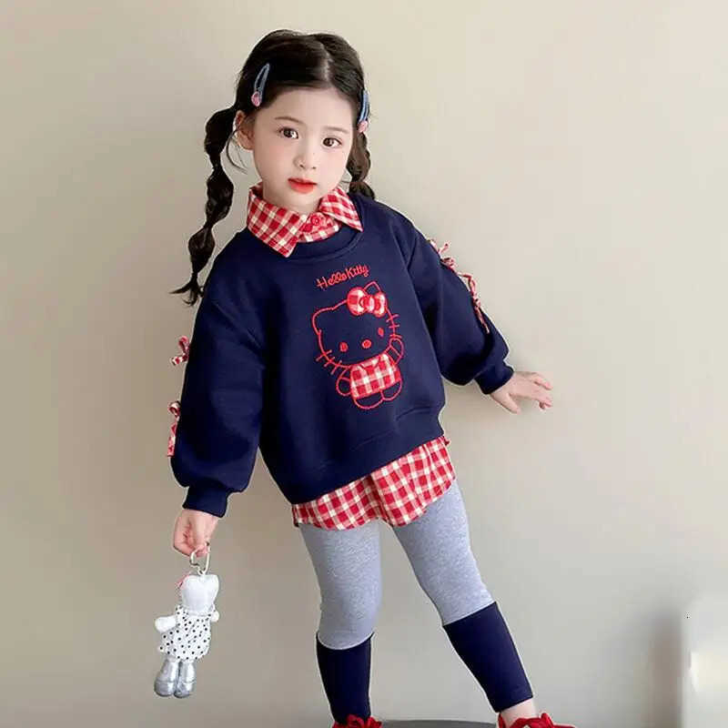 Sanrio Hello Kitty Pullover Pants 2-Piece Set Girl Spring Autumn Tops Leggings Child Kawaii Cartoon Fashion New Casual Clothing H251216