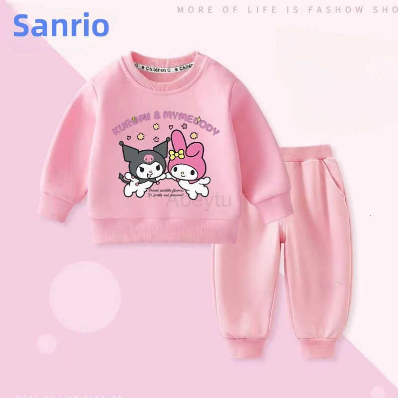 Sanrio Autumn Baby Girls Clothes Set Kid Cartoon Kuromi My Melody Sweatshirts Pullover Top and Pants 2pcs Suit Children Outfit H251216