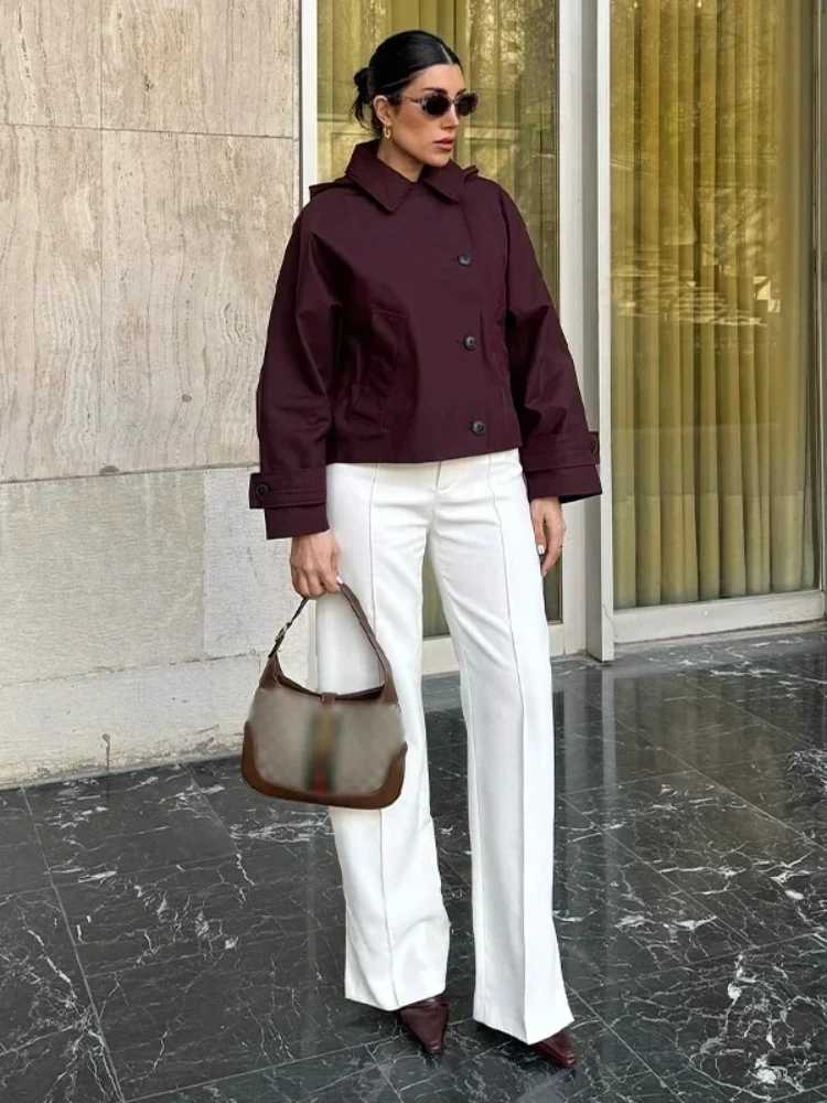 Women Casual Loose Solid Hooded trench coat 2025 Autumn Women Lapel Single Breasted Jacket Windbreaker Female OutwearT251216