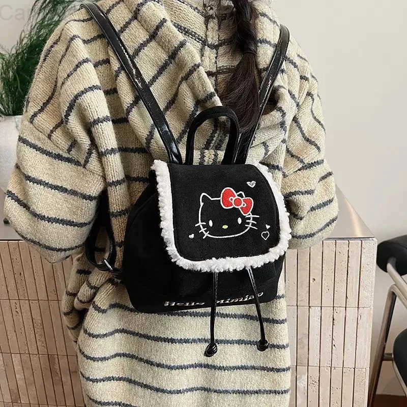 Sanrio Hello Kitty Retro Plush Backpack for Women Niche Design Cute Cartoon Versatile Casual Handbag H251216