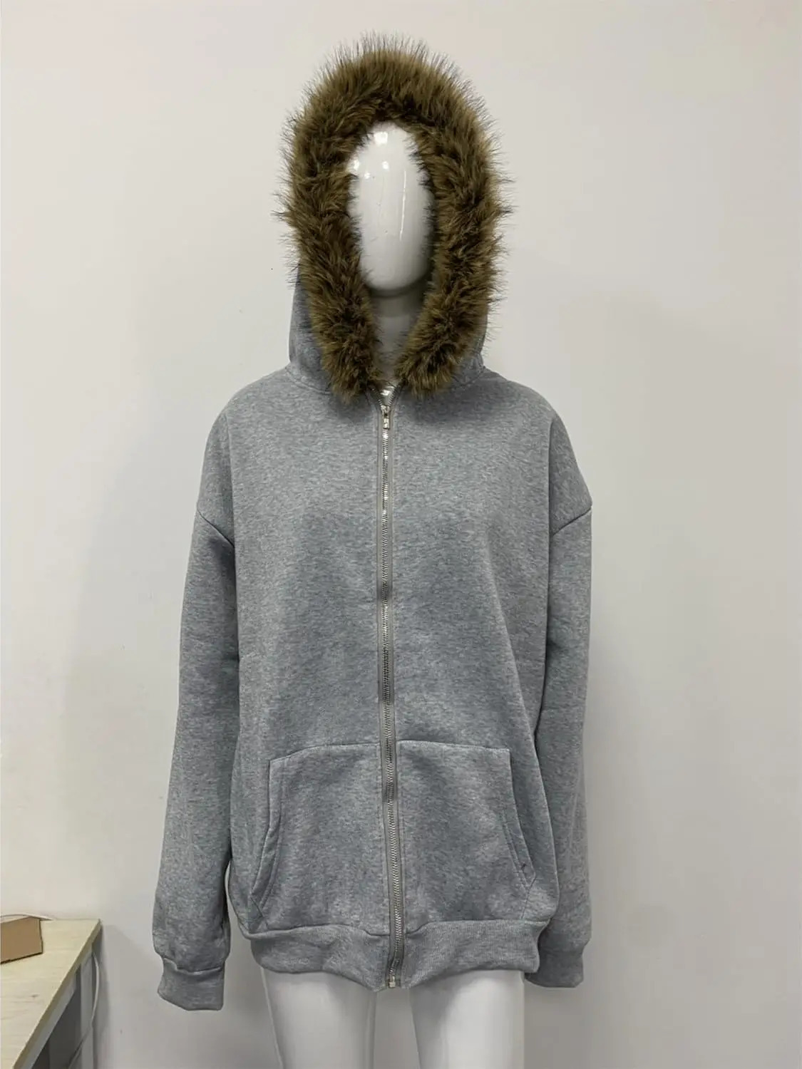 2000s Vintage Therian Fur Hood Jacket Y2k Goth Zip Up Hoodie Oversized Graphic Sweatshirt Emo Grunge Streetwear Fall Winter 251213 - view 6